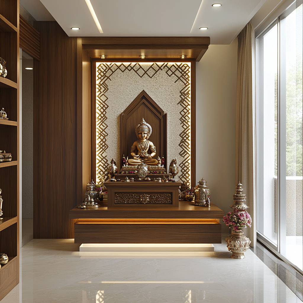 Simple wooden pooja mandir designs for home with traditional aesthetics