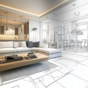Interior designer planning space layout, not a carpenter’s task 