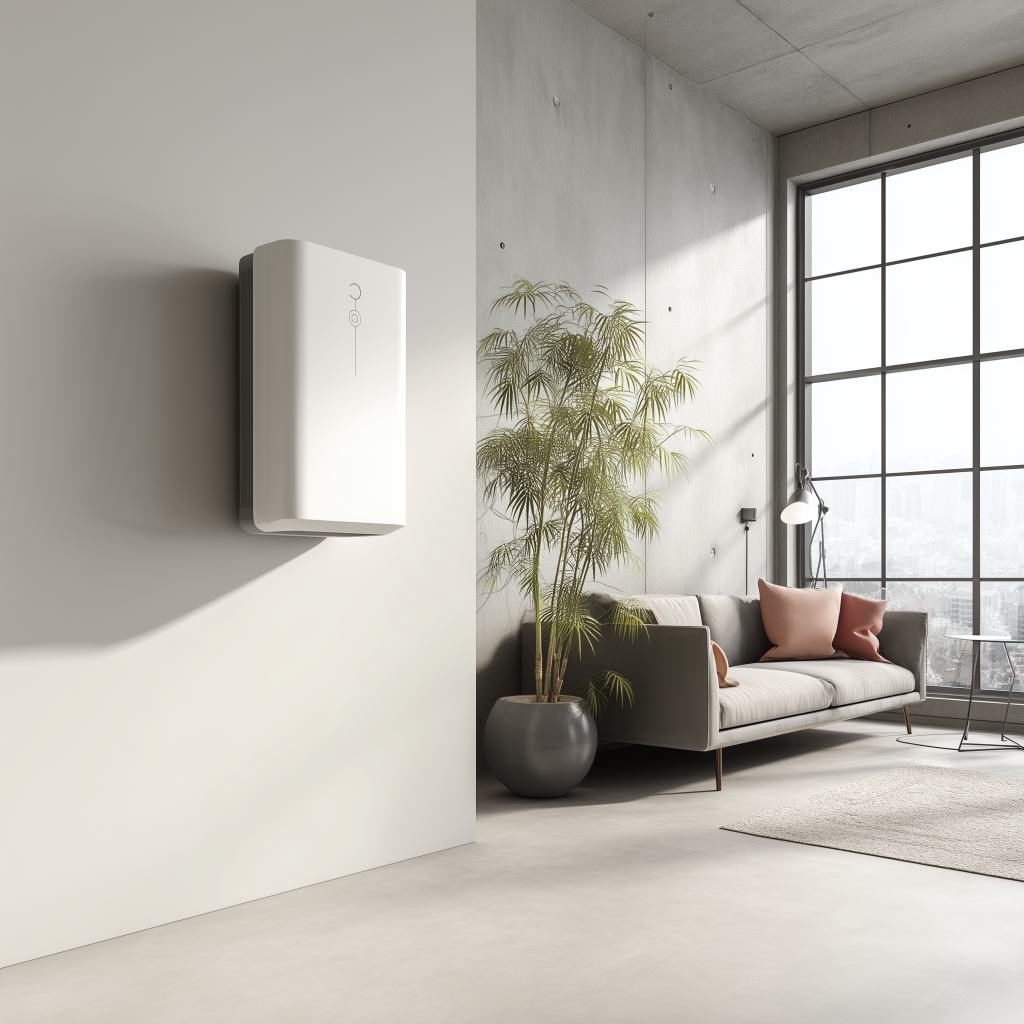 Air purifier in modern home wellness design with relaxation features 
