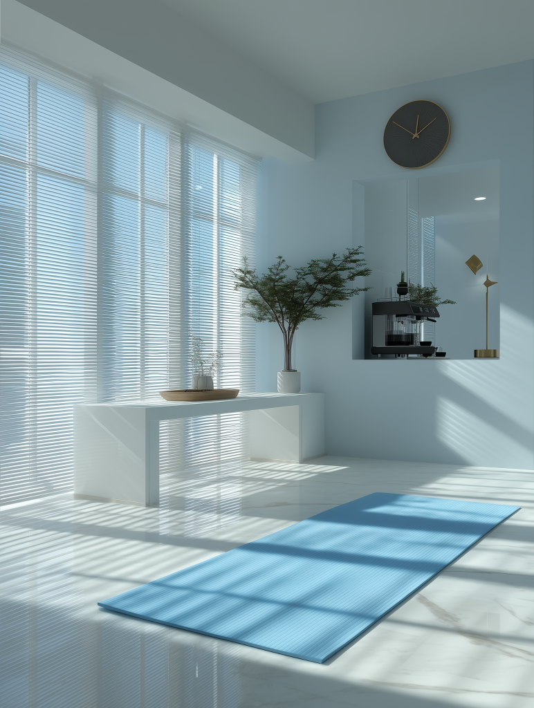 Minimalist wellness home design with indoor relaxation and yoga features 
