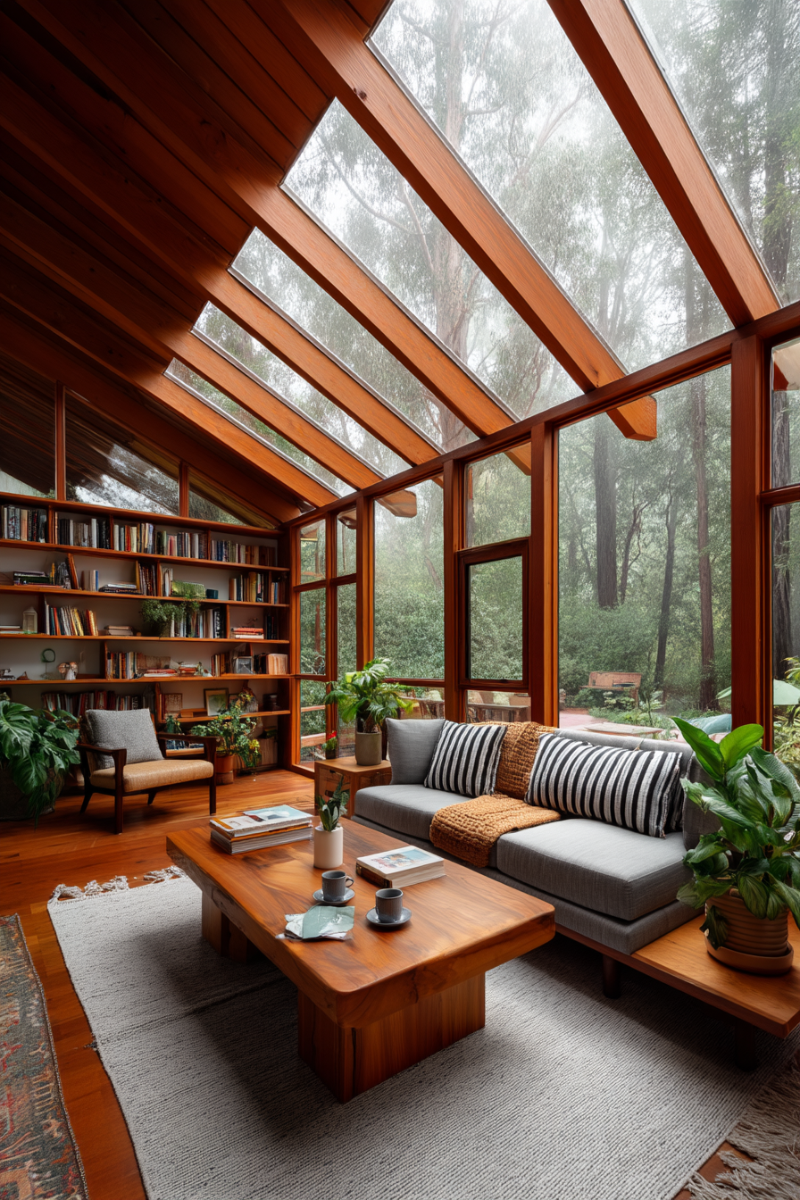 Wooden home wellness design with indoor relaxation and nature-inspired features