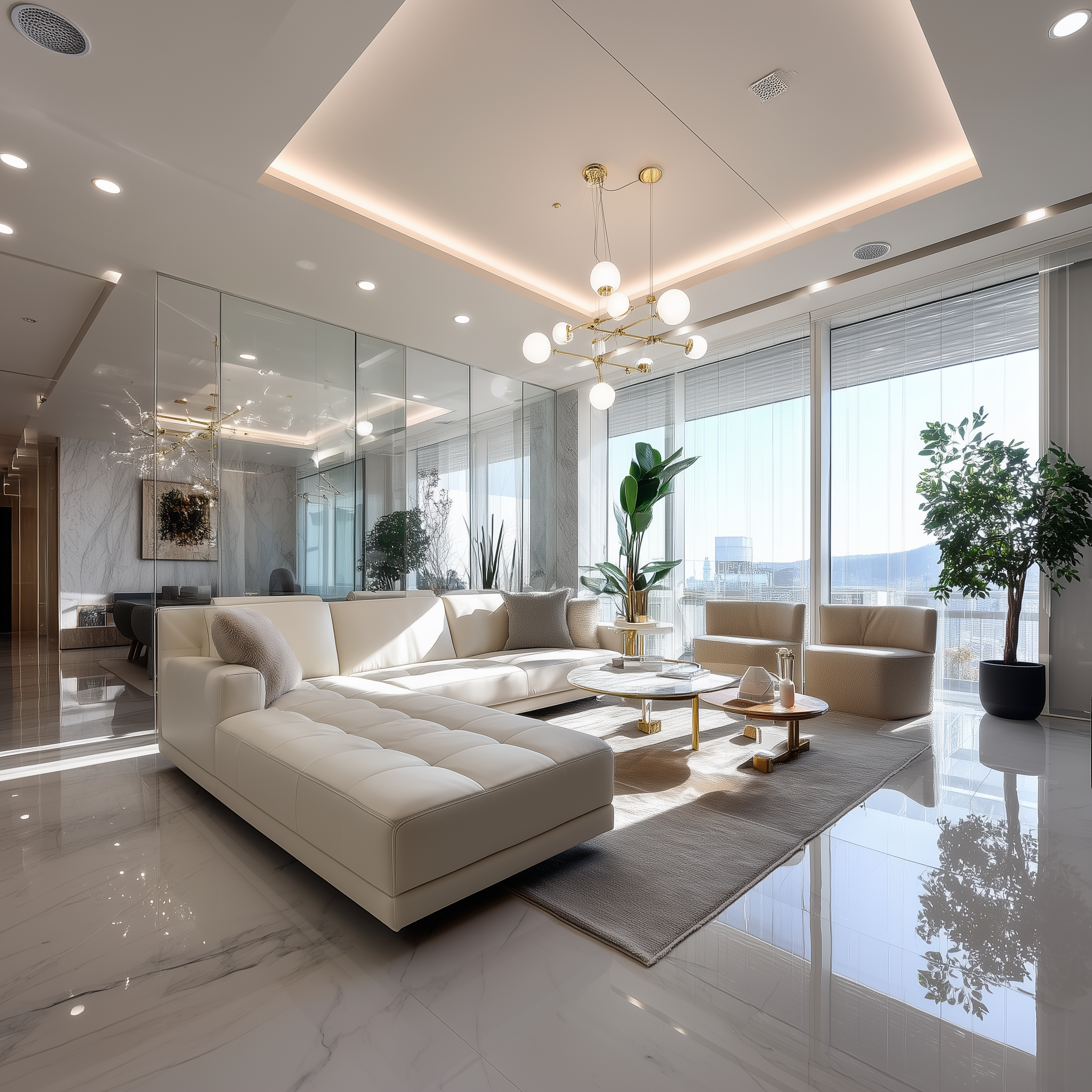 Bold ceiling designs in luxury living space with modern layout 