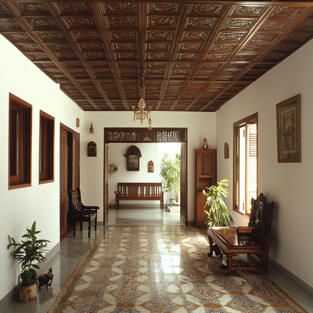 Bold ceiling designs elevate traditional home interior elements 