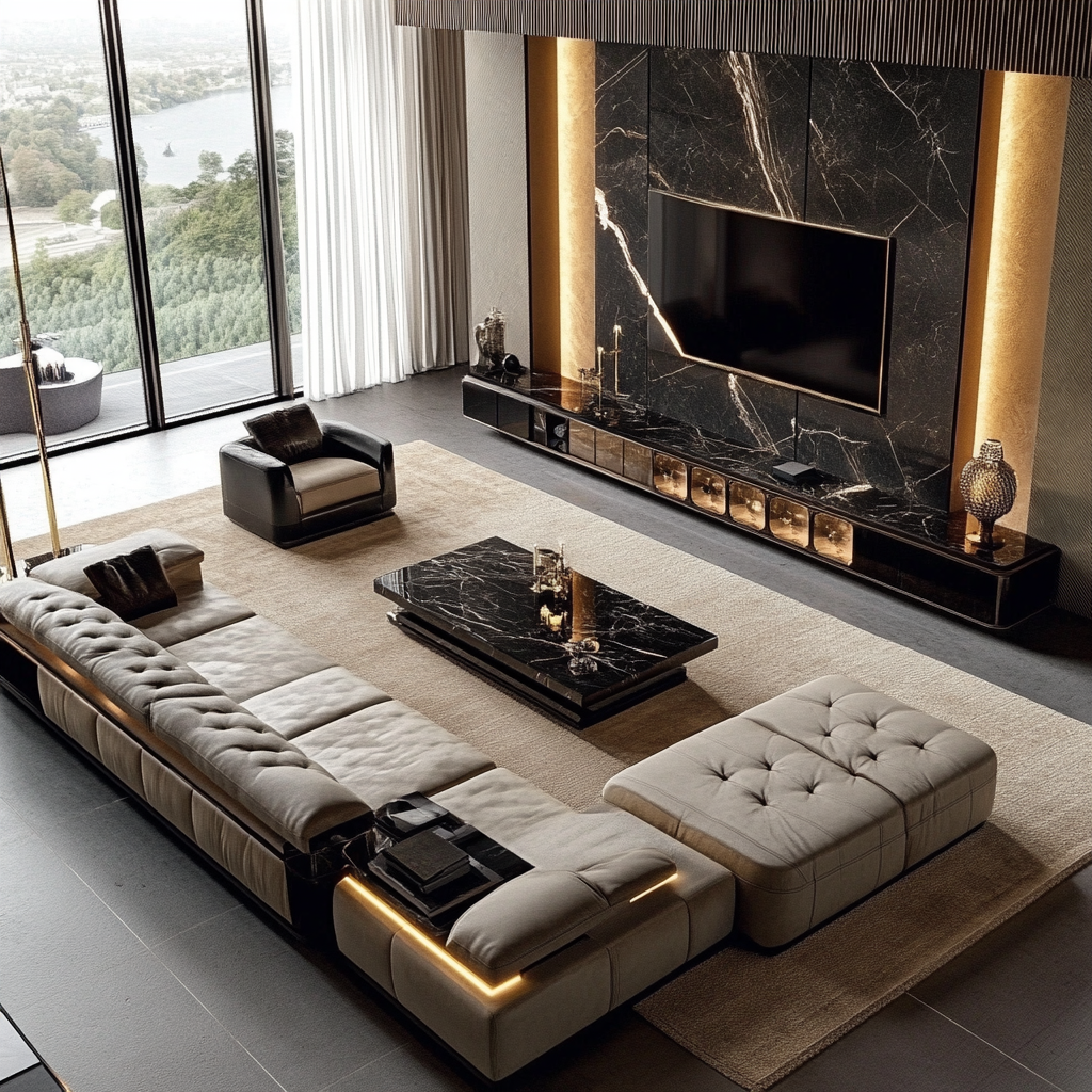 Luxury modular sofa design with smart furniture systems and storage 