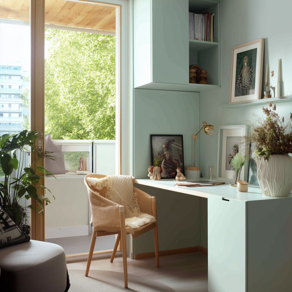 Modular office furniture design for cozy balcony workspace in apartments 