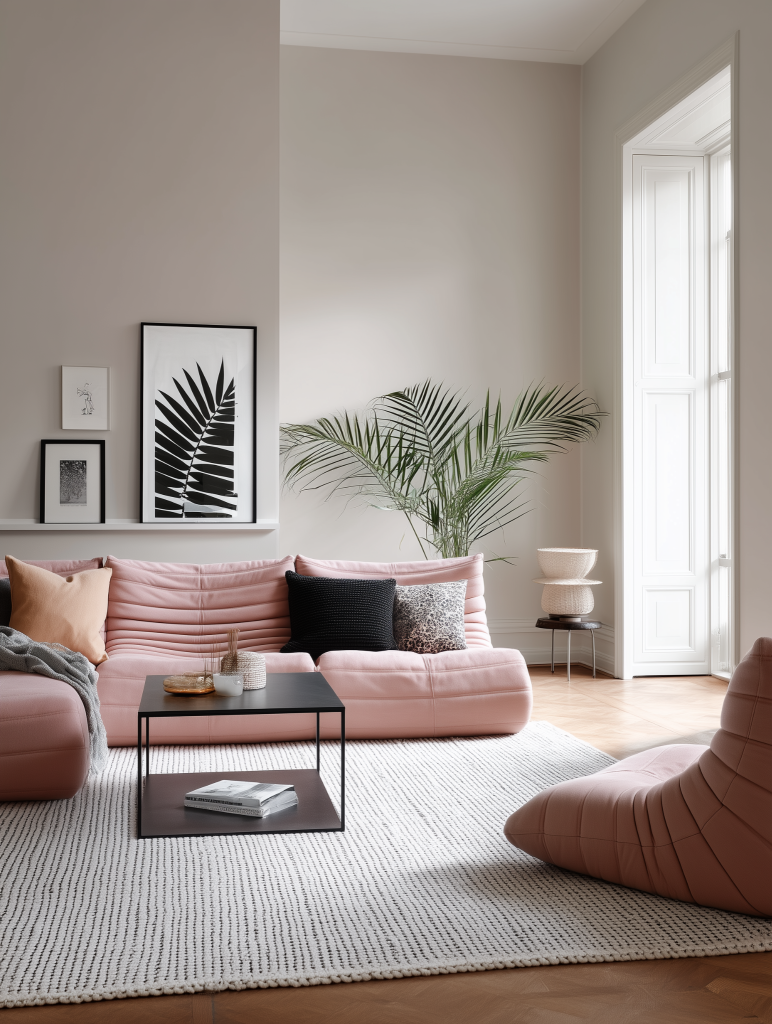 Pastel pink modular sofa design for stylish small living spaces 