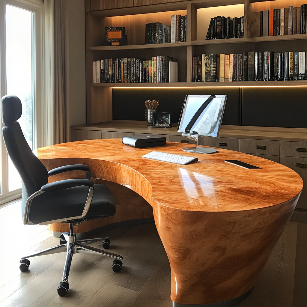 Stylish curved furniture designs home office with natural daylight view 