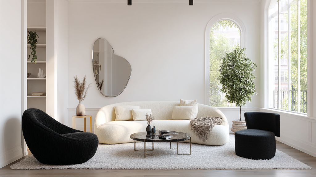 Modern curved furniture designs with black and white lounge seating 