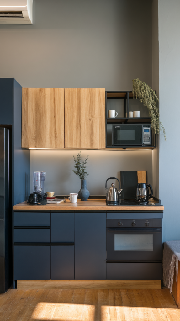 Low budget small modular kitchen design for compact studio space 