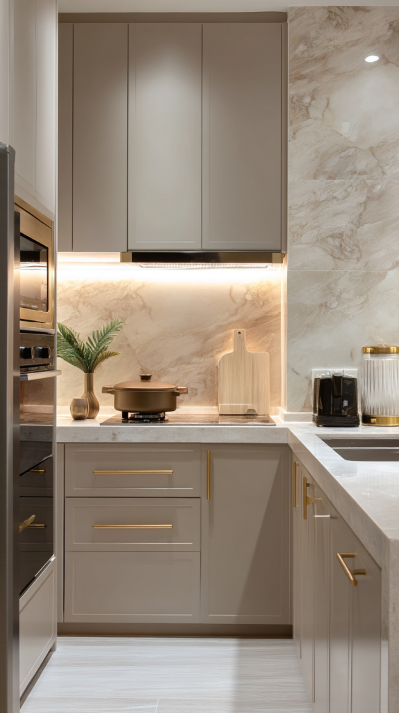 Small u shaped modular kitchen design for compact elegant space 