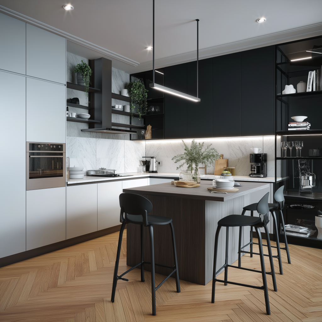 Black and white kitchen cabinets with modern kitchen cabinet design