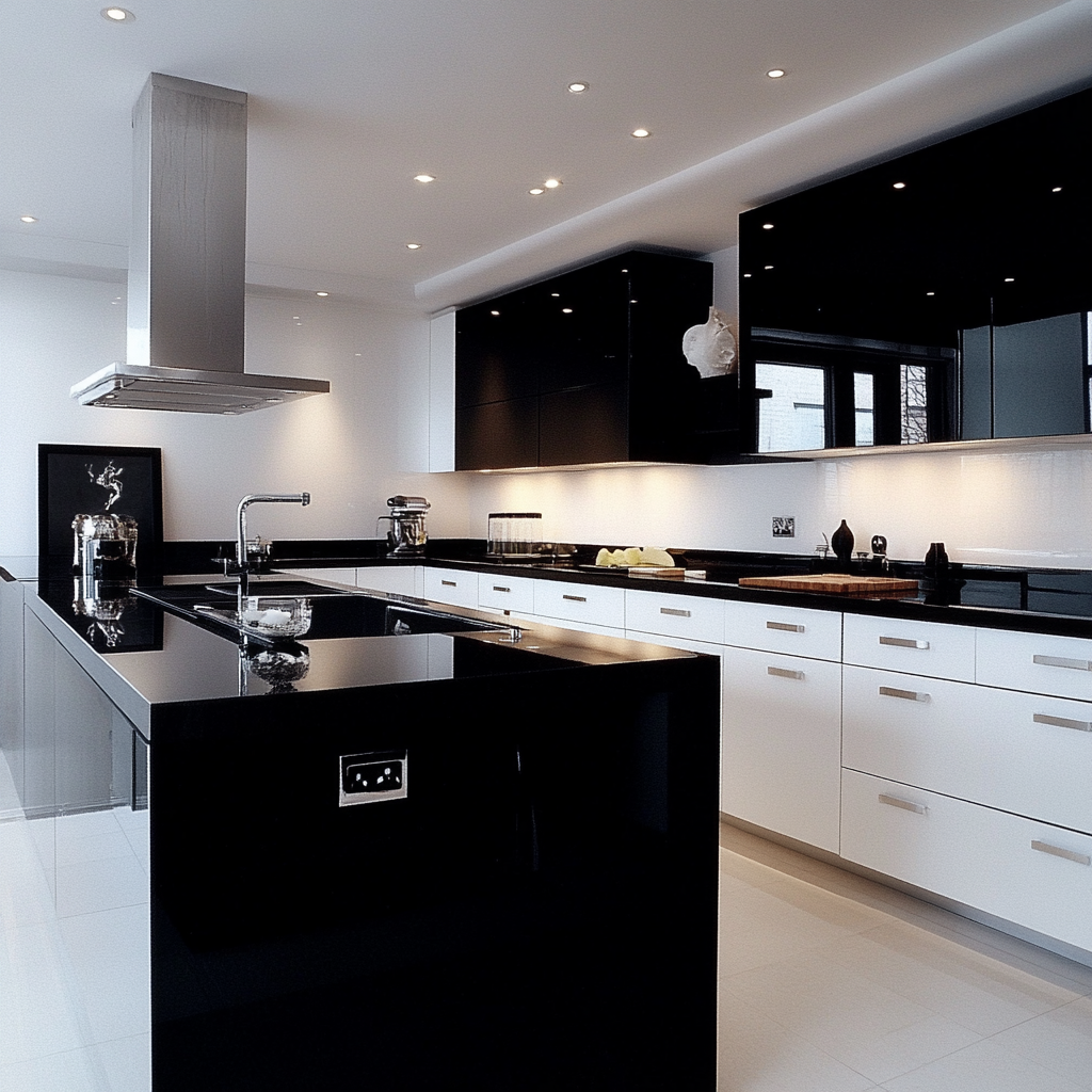 Modern black and white kitchen cabinets with clean minimalist look 