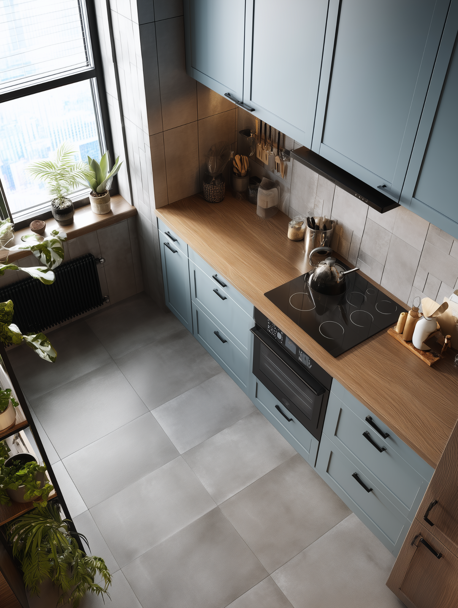 Blue kitchen cabinet design for small kitchen with modern layout