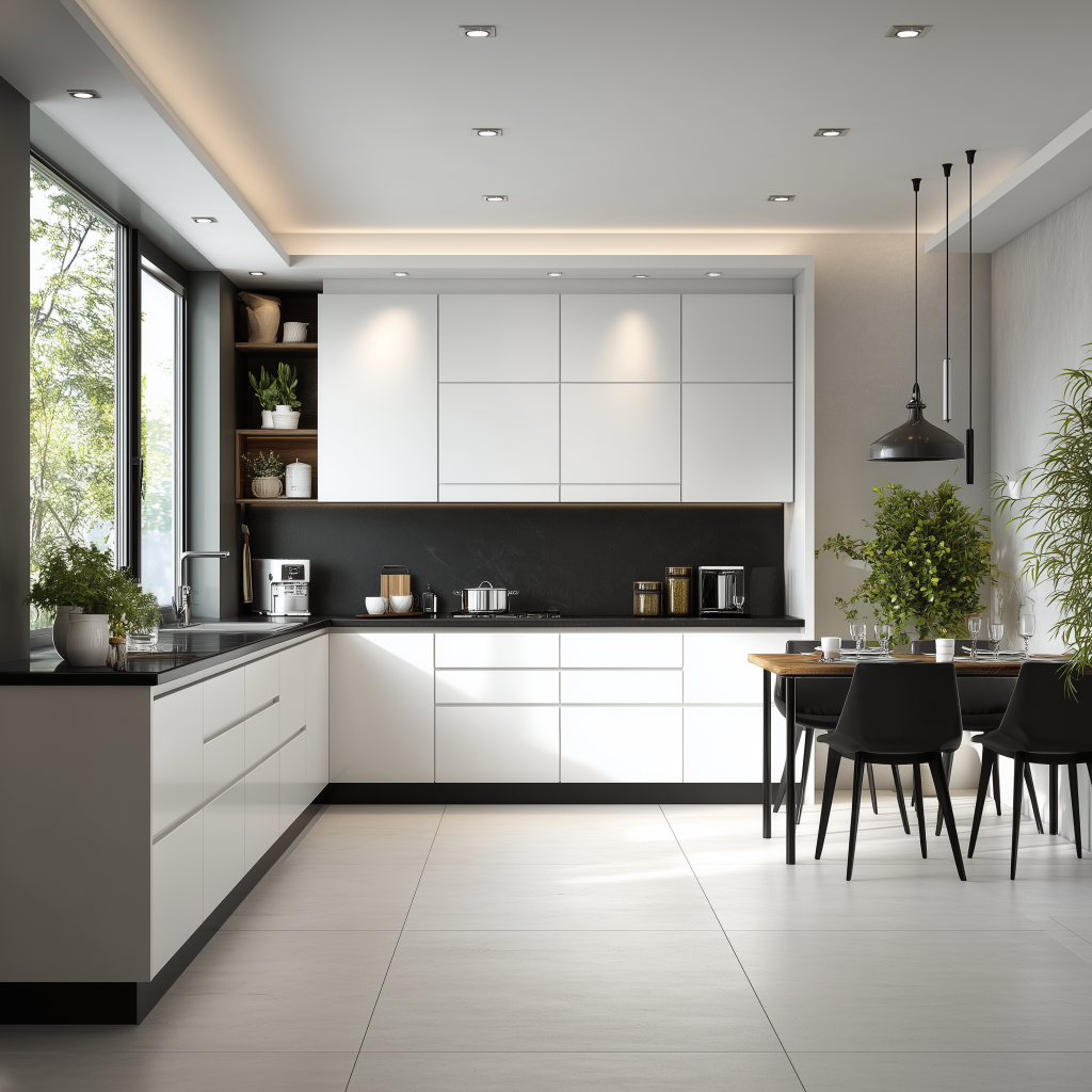 Gray and white kitchen cabinets in minimalist cabinet wall design