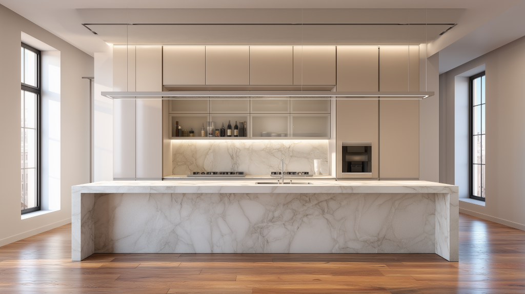  Elegant Luxury kitchen design with modern marble island and elegant cabinetry 