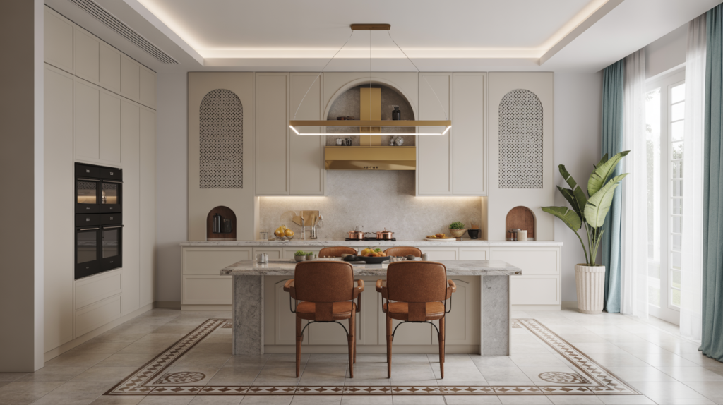  Luxury kitchen design with custom cabinetry island seating and modern decor 