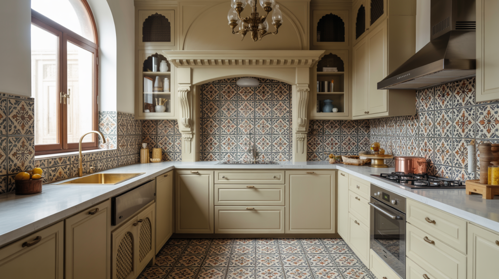 Latest kitchen tiles design for classic indian style modular kitchens