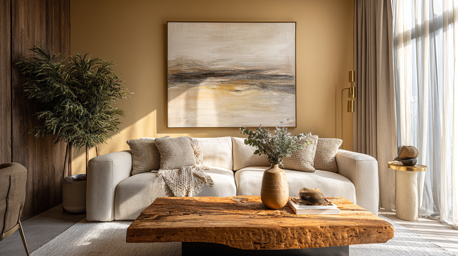 Farmhouse coffee table decor with books vase and wood texture