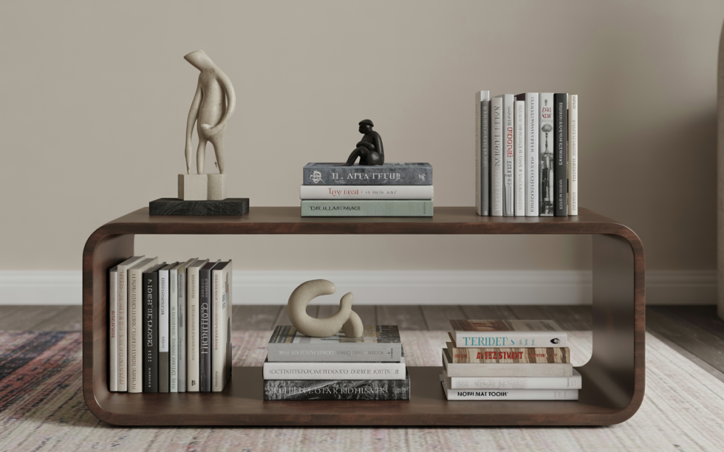 Modern coffee table decor with books and modern sculptural centrepieces
