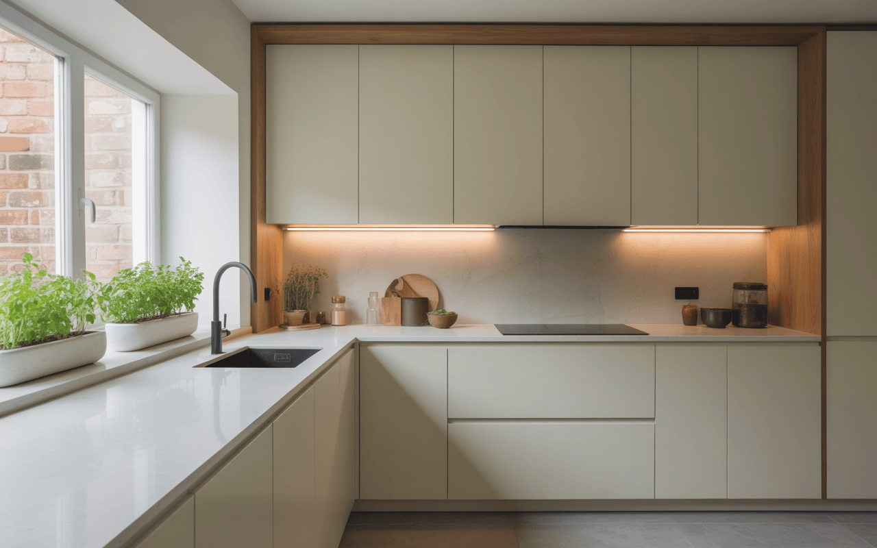 Elegant kitchen room design with natural herb window decor