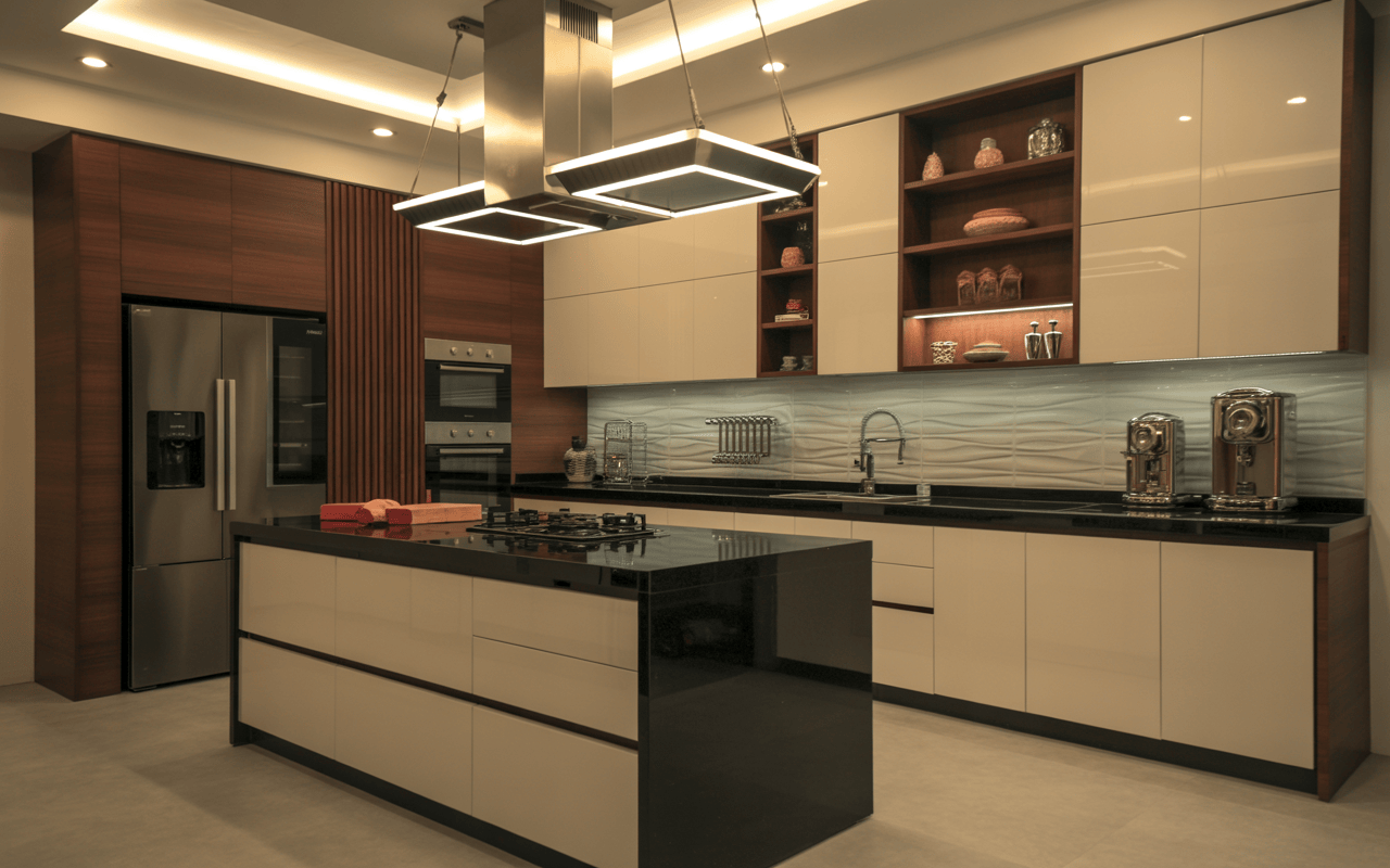 Sleek modern kitchen styles with glossy cabinets and wood accents