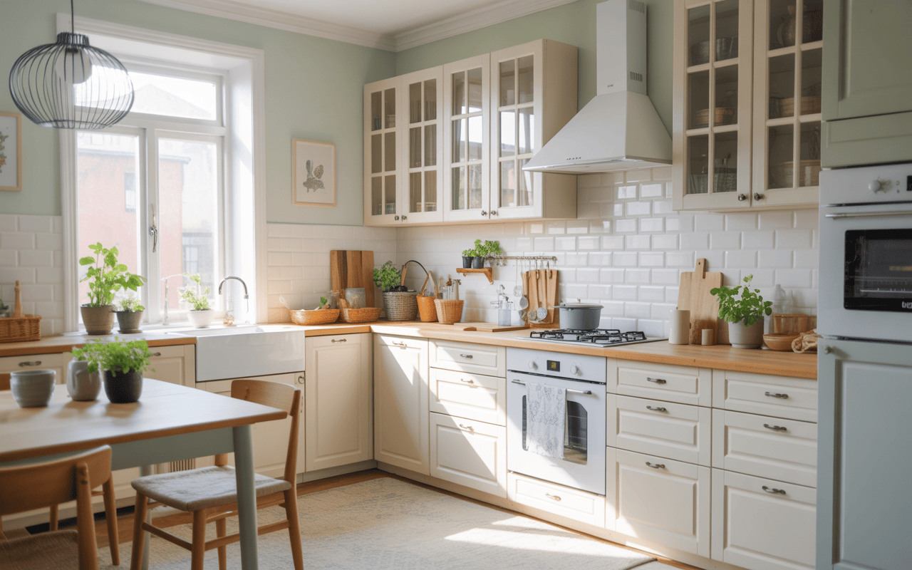 Bright modern kitchen styles with white cabinets and wood finish