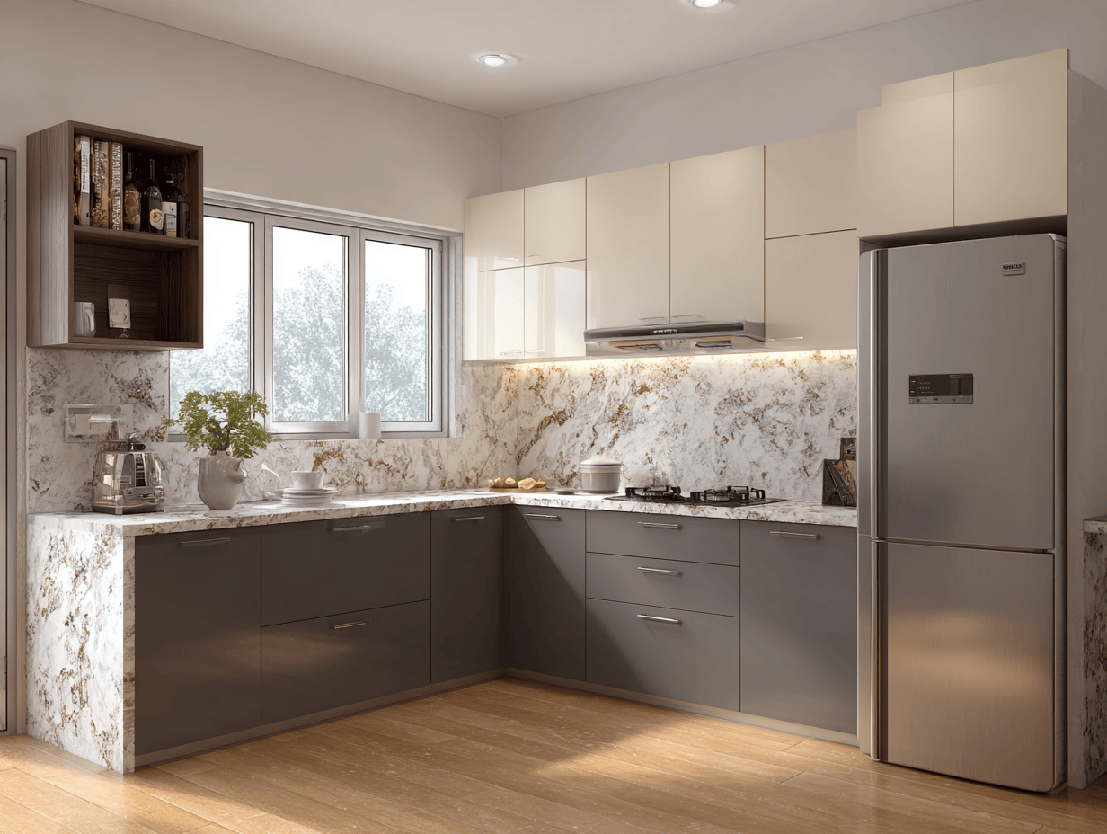Contemporary modern kitchen cupboard designs with grey tones