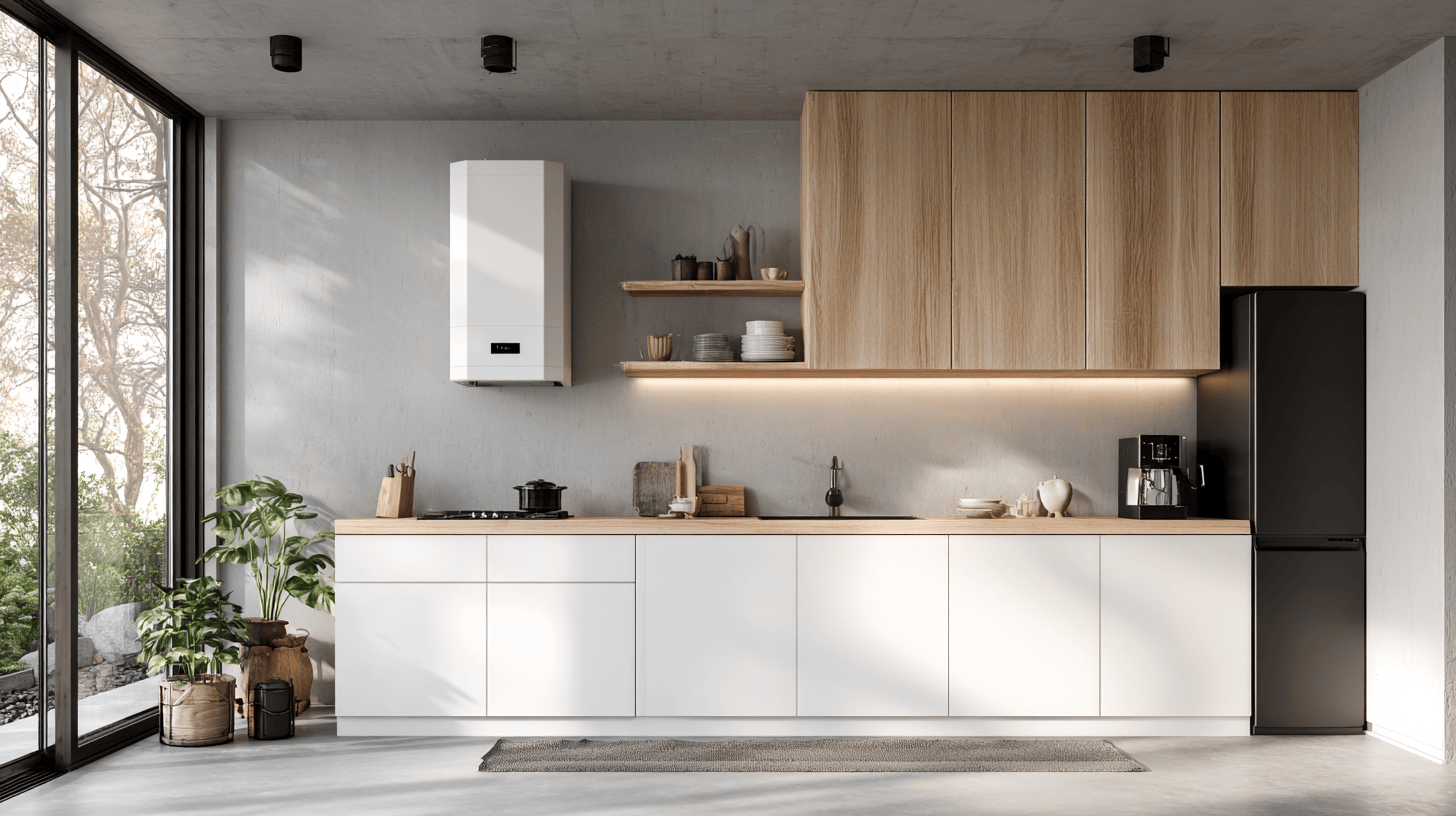 Minimalist modern kitchen cupboard designs with wood and white cabinets