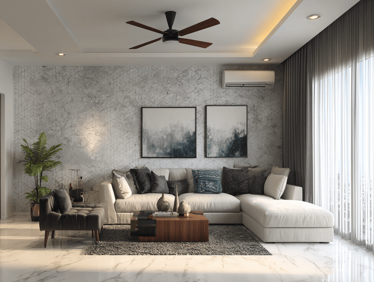 Minimalist living room wallpaper designs with elegant texture and modern Indian aesthetics