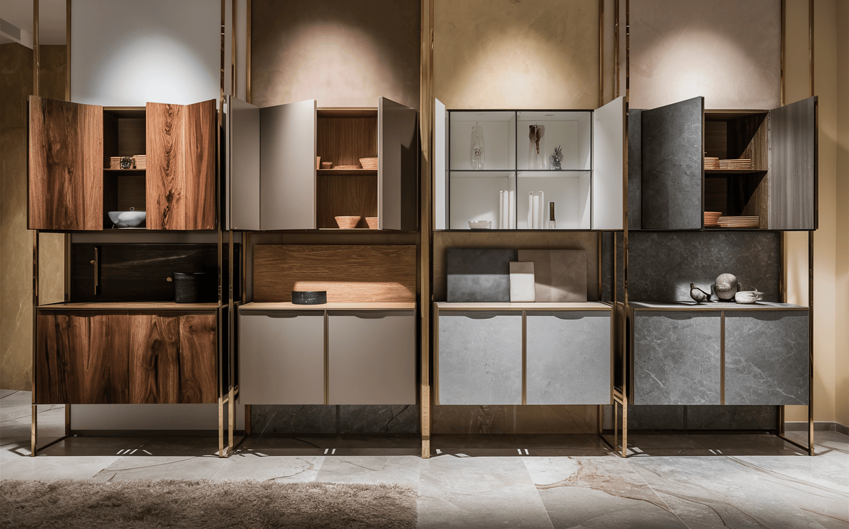 Floating cupboard design for bedroom in sleek matte finish
