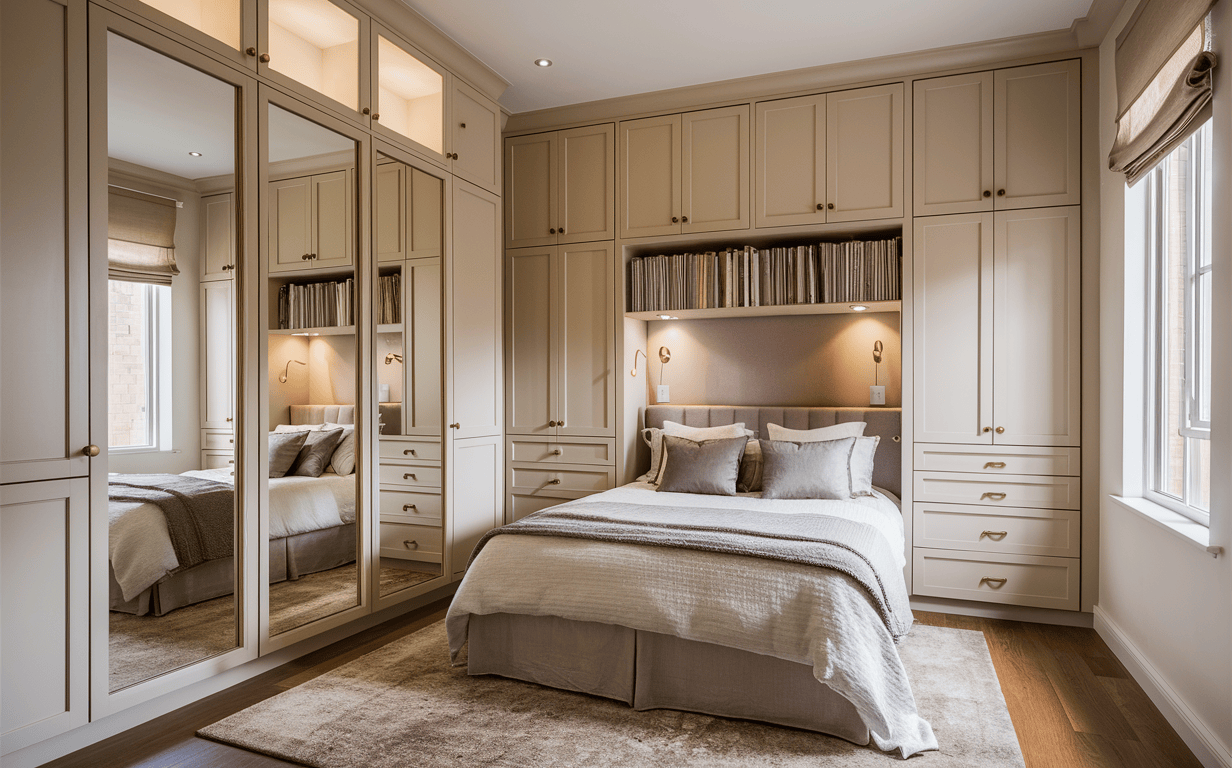 Elegant cupboard design for bedroom with mirrored finishes