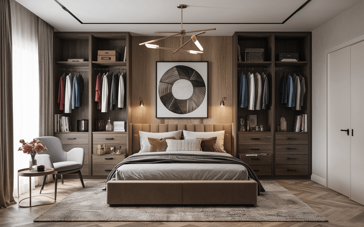 Elegant cupboard design for bedroom in modern wood tones