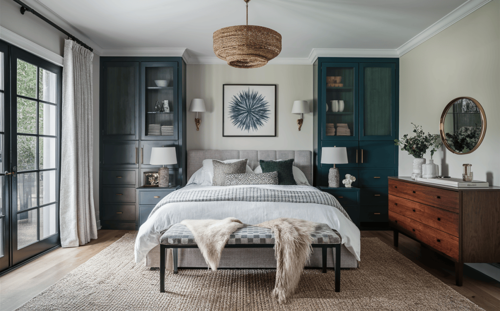 Stylish cupboard design for bedroom with glass door units