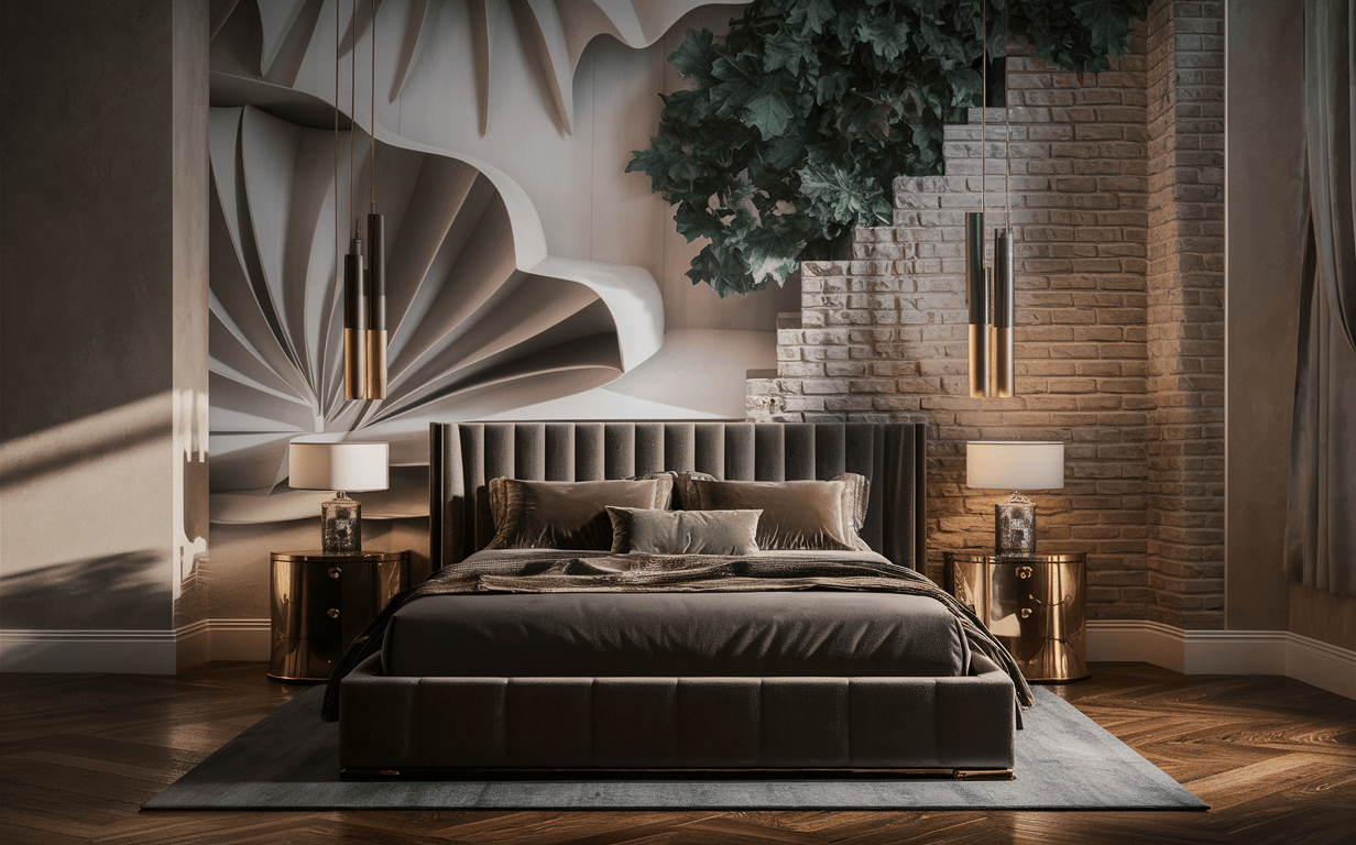 Wallpaper design for bedroom featuring abstract luxury wall theme