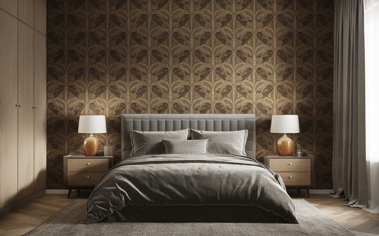 Elegant wallpaper design for bedroom with artistic ethnic patterns