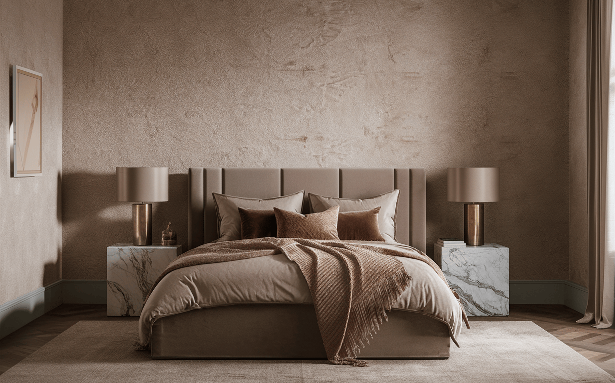 Minimalist wallpaper design for bedroom with earthy brown texture
