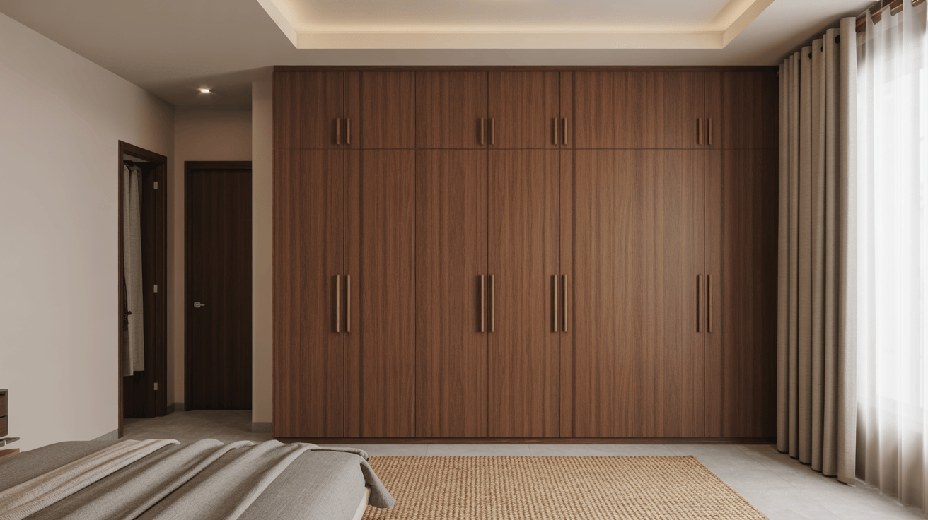 Classic modern wardrobe designs for bedroom with floor-to-ceiling wooden panel shutters