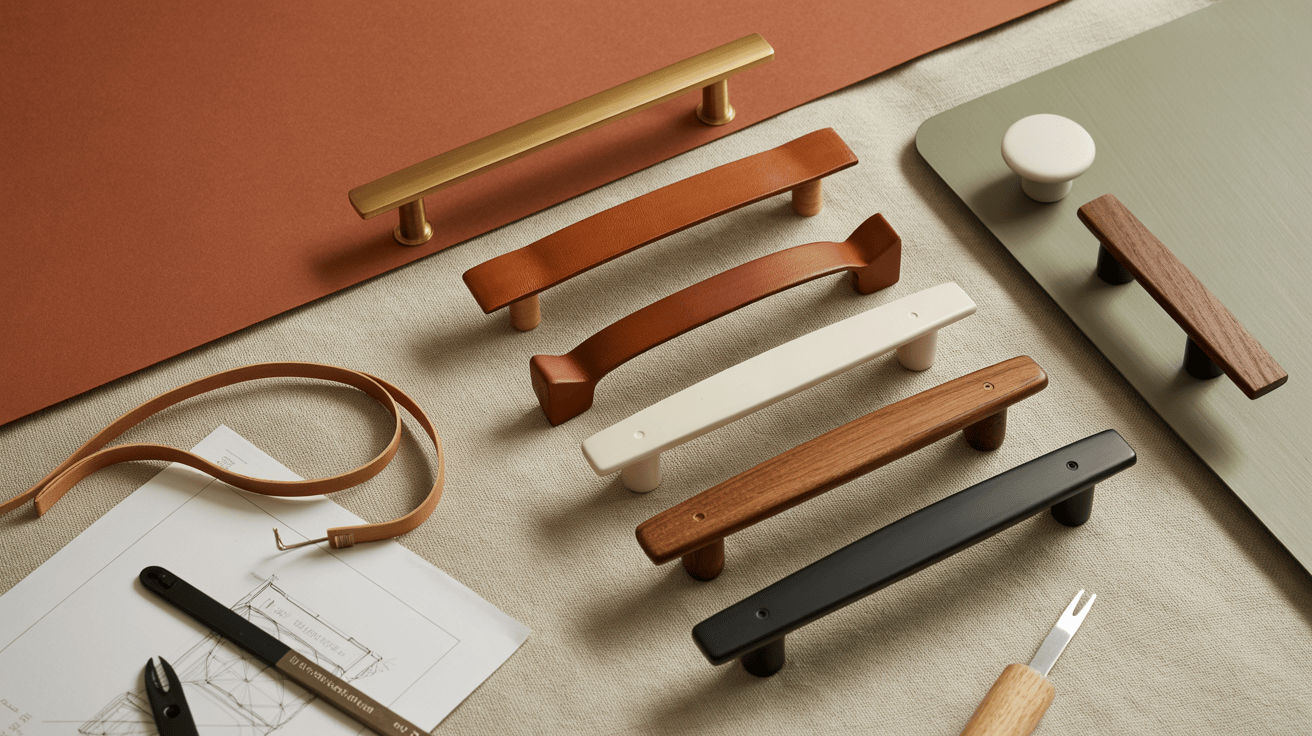 Modern wardrobe handle design samples in various colors and materials