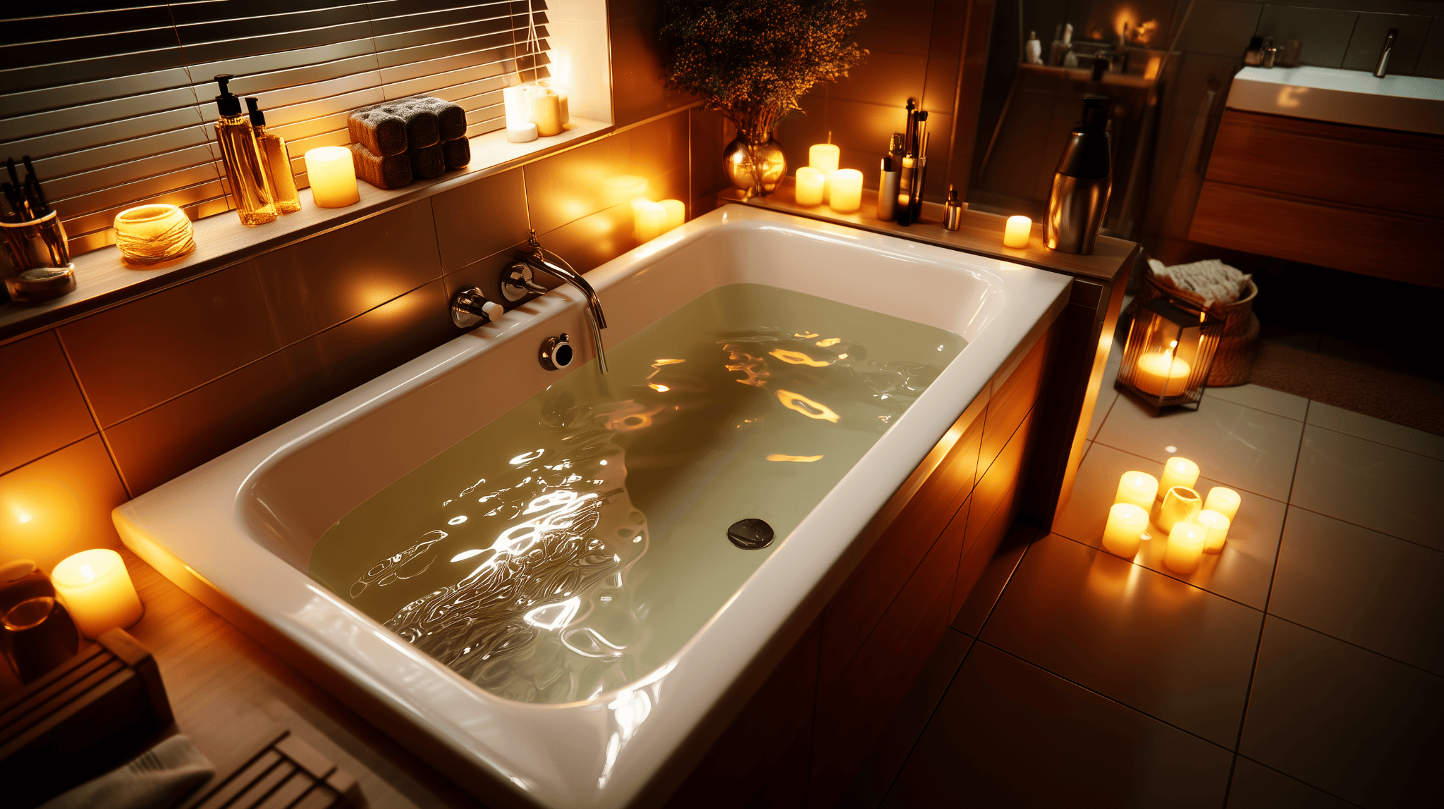 Relaxing bathtub design ideas with warm candlelight and spa ambiance