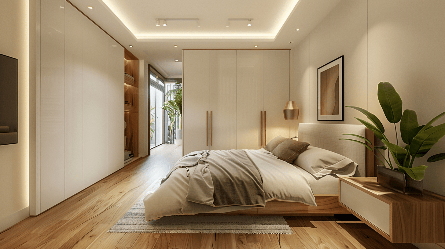 Elegant modern almirah design for bedroom with sleek glossy wall finish