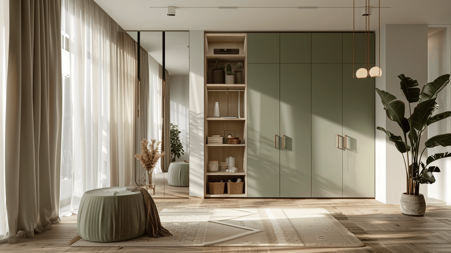 Elegant modern almirah design for bedroom with shelves and mirror style