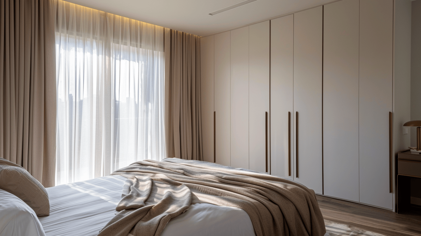 Elegant sliding door wardrobe designs for modern bedrooms with warm tones