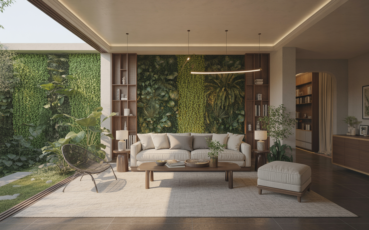 Eco-friendly interior design trends in Hyderabad with vertical garden wall