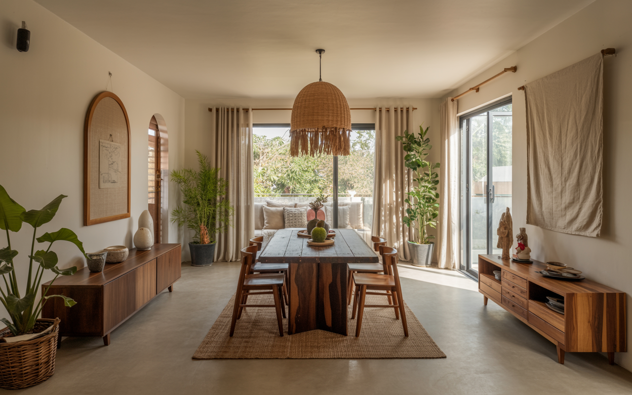 Eco-friendly interior design trends in Hyderabad with natural dining decor