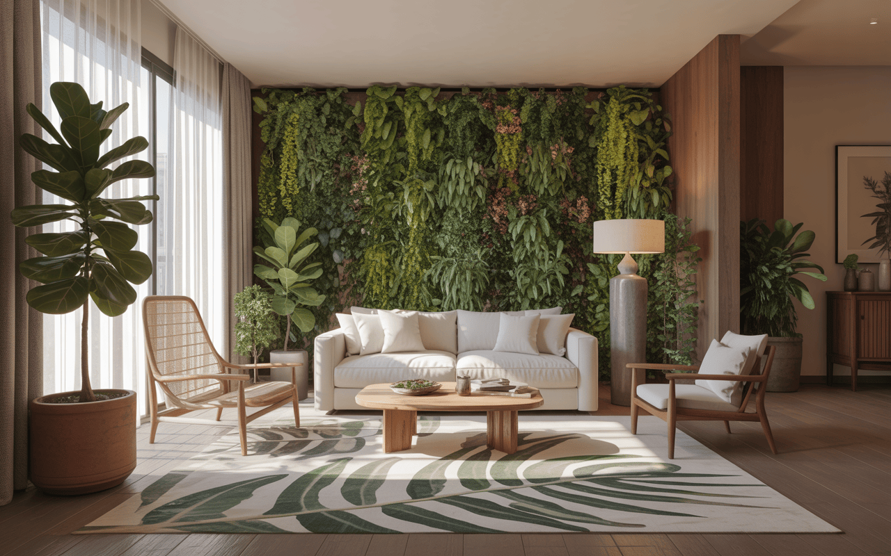Lush eco-friendly interior design trends in Mumbai with vertical garden wall