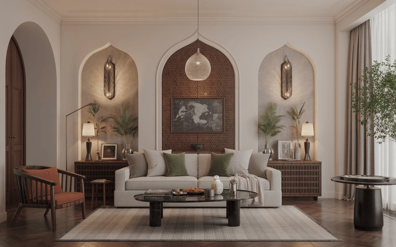 Graceful traditional interior design trends in Mumbai with arched niche aesthetics