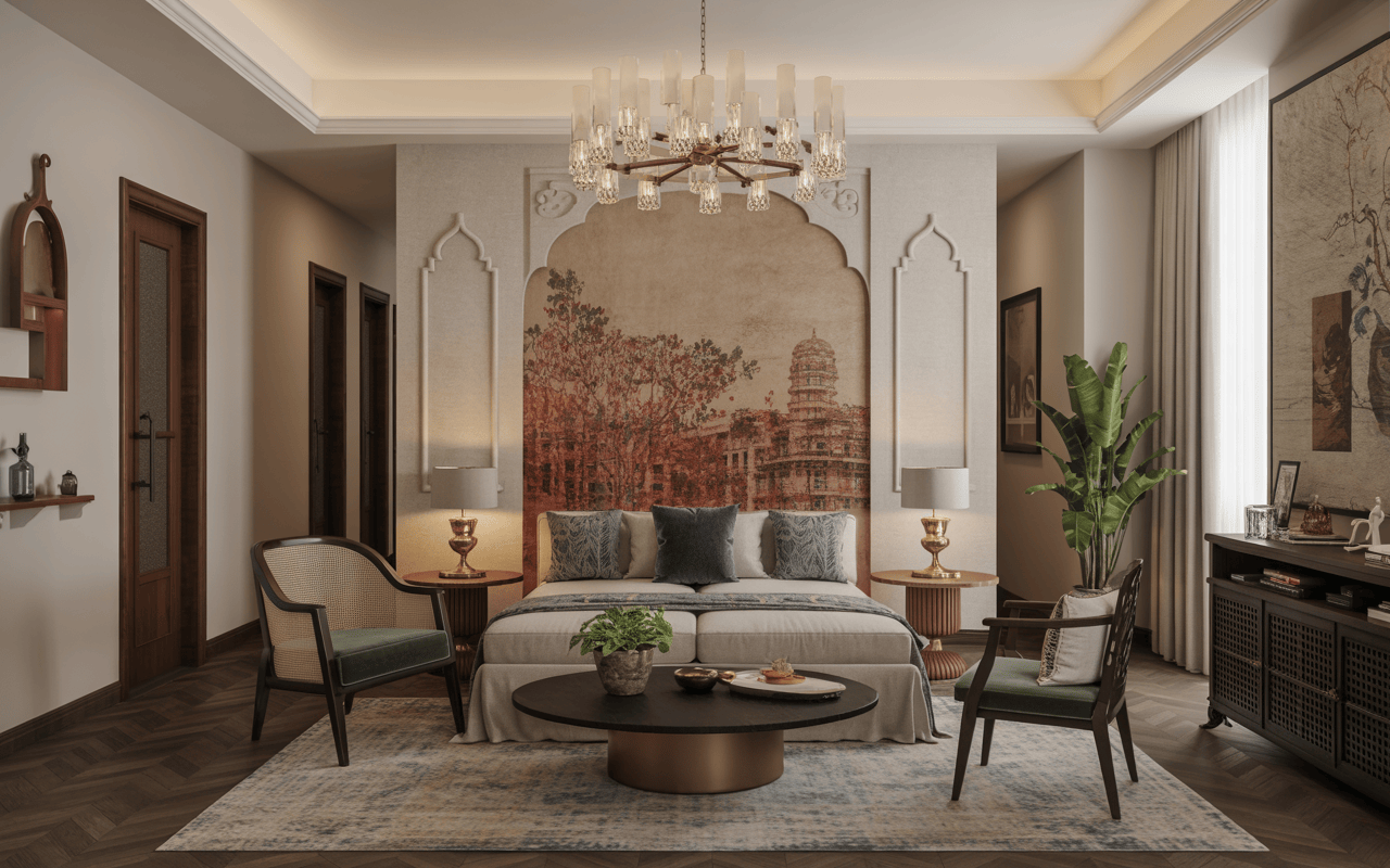 Elegant traditional interior design trends in Mumbai with royal arch details