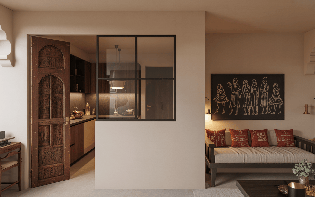 Rustic traditional interior design trends in Mumbai with ethnic wooden accents