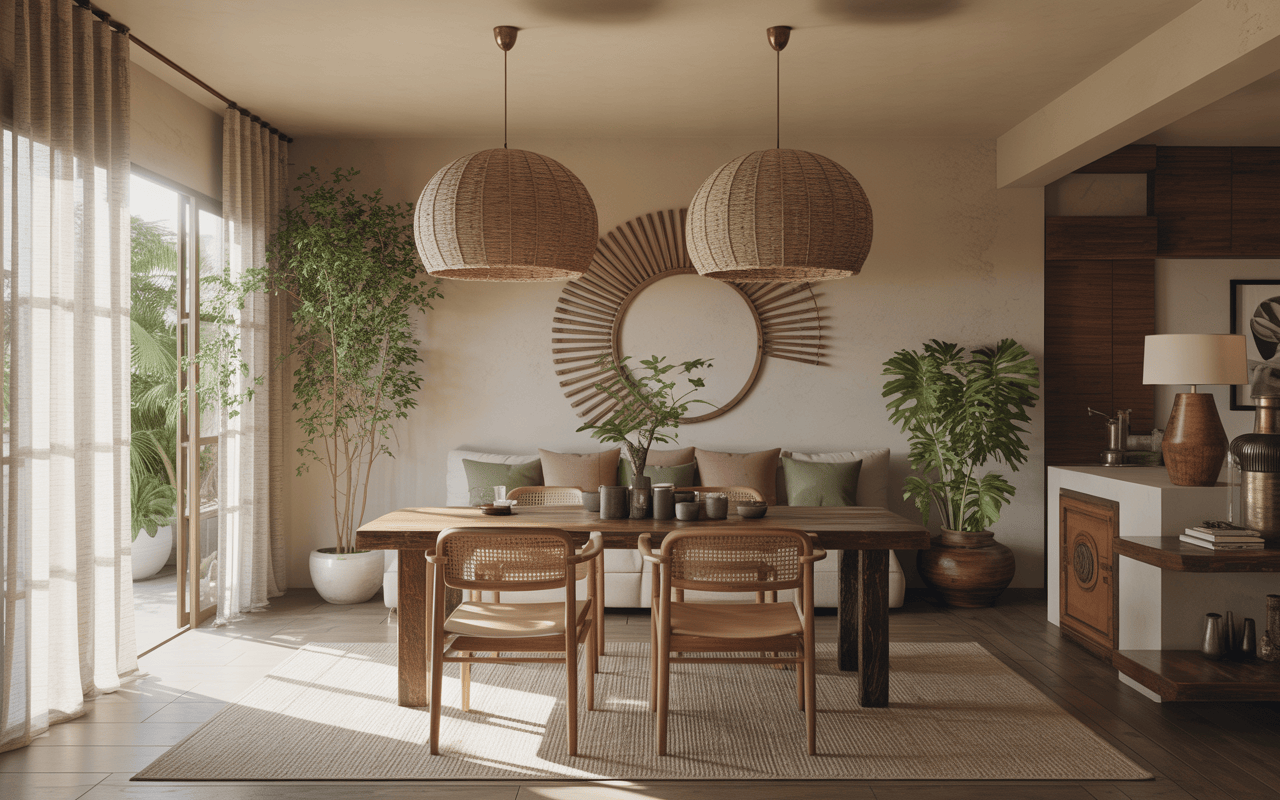 Chic affordable interior designers in Navi Mumbai craft cozy earthy dining space