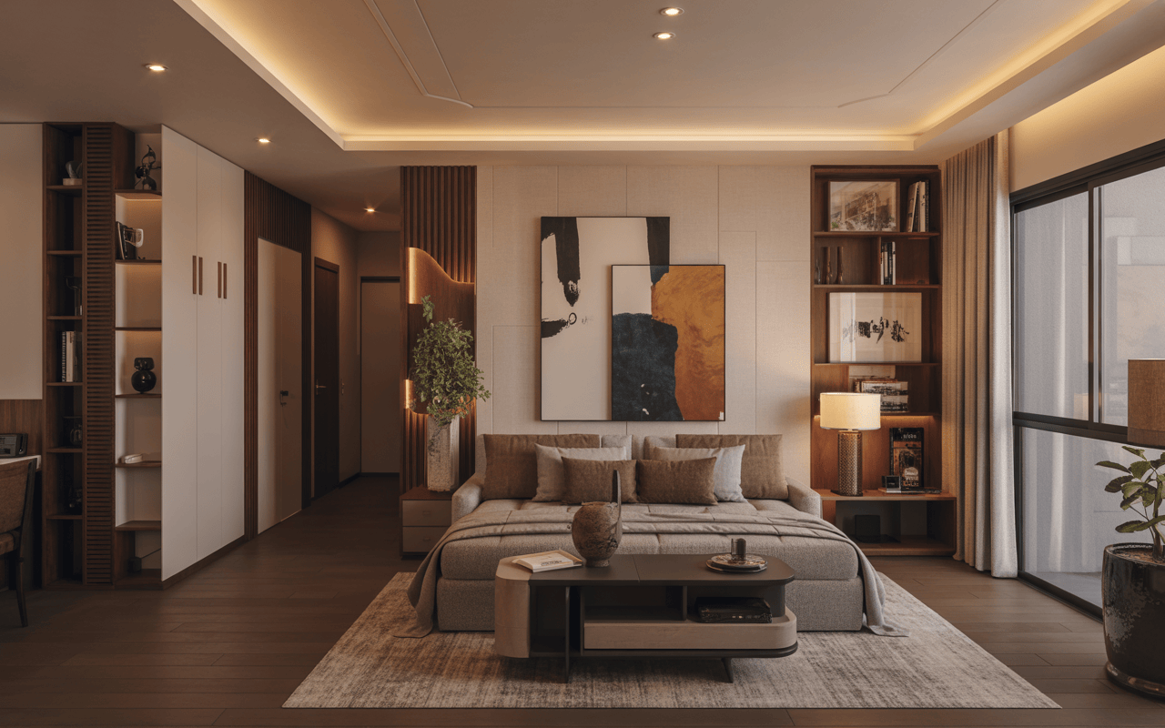 Contemporary modern interior design Ahmedabad with warm tones and smart layout